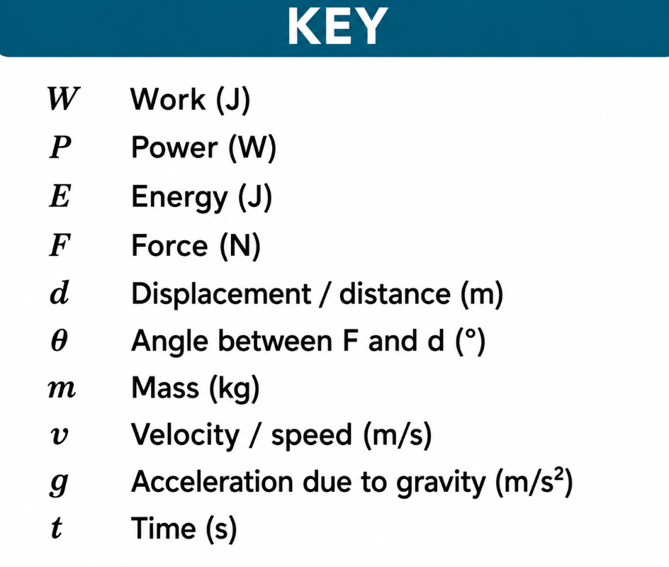 Classical Physics Part 4: Work, Power and Energy Formula Sheet