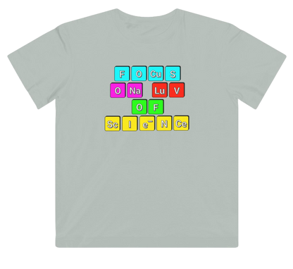 Funny Science Kid's Shirt: Focus on Science Grey