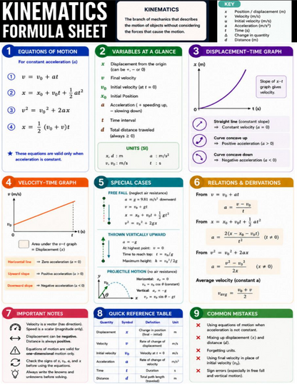 Classical Physics Part 1: Kinematics Formula Sheet