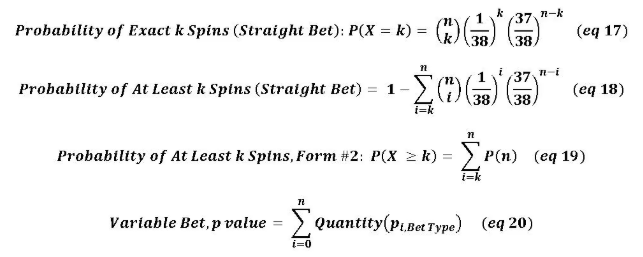 Games of Math Part III: The Mathematics of Roulette Formula Sheet