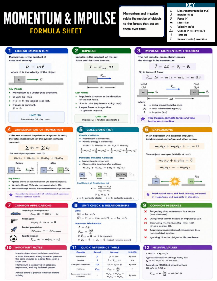 Classical Physics Part 3: Momentum and Impulse Formula Sheet